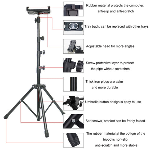1.6m Adjustable Tablet Stand Floor-Standing Retractable Mobile Phone Tripod, 323, 306, 307, 311, 312, 313, 316, 303