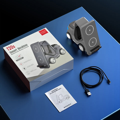 T20S 3-In-1 15W Small Forklift-Shaped Desktop Wireless Charger With LED Atmosphere Light