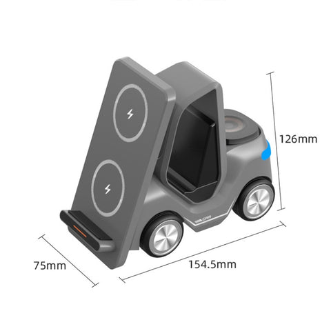 T20S 3-In-1 15W Small Forklift-Shaped Desktop Wireless Charger With LED Atmosphere Light