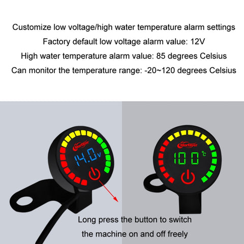 Morfayer Motorcycle Dual Display Intelligent Alarm Power Meter, Voltmeter, Water Temperature Meter, Voltmeter+Water Temperature Meter