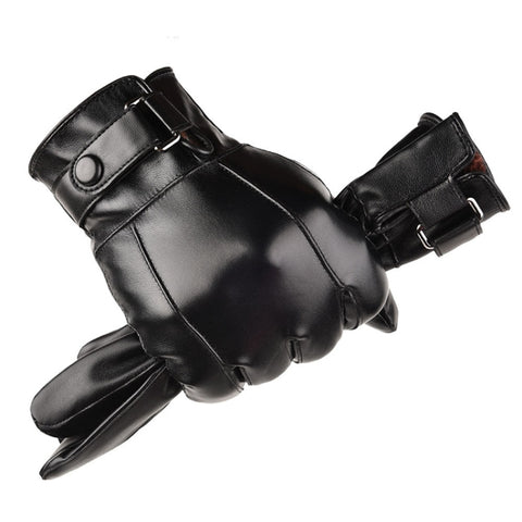 Fall Winter Men Leather Gloves PU Velvet Warm Riding Driving Touchscreen Gloves, Average