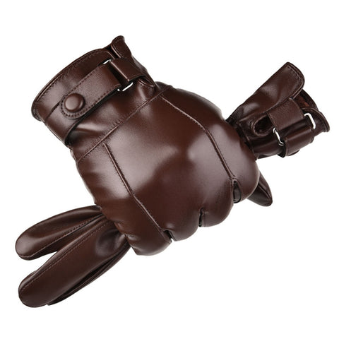 Fall Winter Men Leather Gloves PU Velvet Warm Riding Driving Touchscreen Gloves, Average
