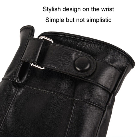 Fall Winter Men Leather Gloves PU Velvet Warm Riding Driving Touchscreen Gloves, Average