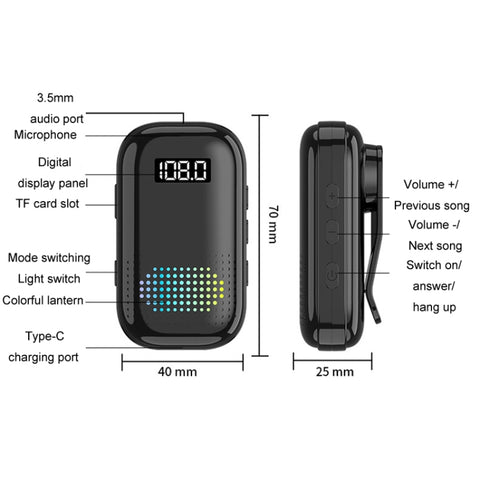 Multifunctional Clip-On Bluetooth Audio Receiver Plug In FM Radio
