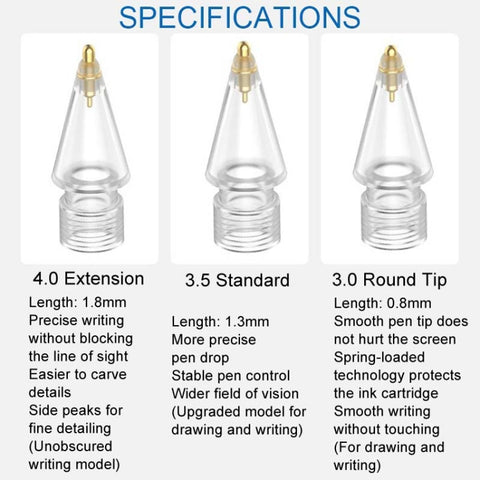 For Apple Pencil Series Replacement Nibs Modified Nibs, 4.0 Extended White Shell Silver Tip, 3.5 Standard White Shell Silver Tip, 3.0 Round Head White Shell Silver Tip, 4.0 Extended White Shell Gold Tip, 3.5 Standard White Shell Gold Tip               ...