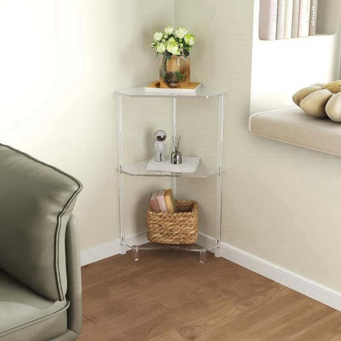 Polygonal 3-Tier Acrylic Wall Corner Table For Living Room Kitchen Bathroom Storage, YX140