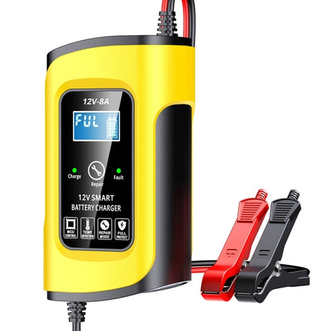 FOXSUR 12V8A SUV Car Motorcycle Intelligent Repair Type Lead-acid Battery Charger, EU Plug, US Plug, UK Plug
