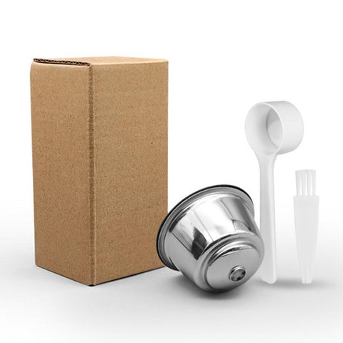 For Dolce Gusto Coffee Maker Stainless Steel Reusable Coffee Capsule Shell, Capsule+Brush And Scoop, Capsule+40mm Powder Hammer+Brush And Scoop