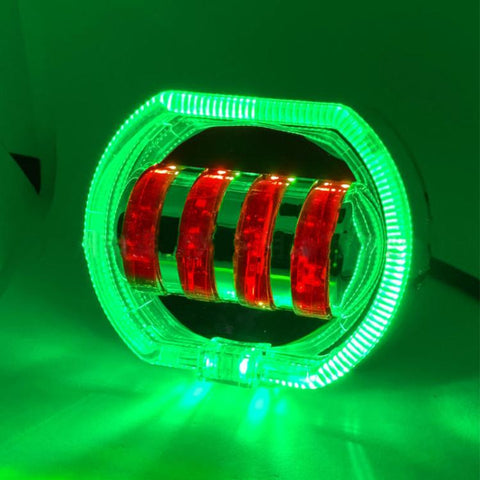 Motorcycle Electric Vehicle General Modification LED Headlight 4 Beads Double Lens Lamps, White Aperture+Red Devil Eye, Red Aperture+Red Devil Eye, Blue Aperture+Red Devil Eye, Ice Blue Aperture+Red Devil Eye, Green Aperture+Red Devil Eye              ...