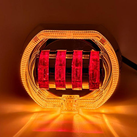 Motorcycle Electric Vehicle General Modification LED Headlight 4 Beads Double Lens Lamps, White Aperture+Red Devil Eye, Red Aperture+Red Devil Eye, Blue Aperture+Red Devil Eye, Ice Blue Aperture+Red Devil Eye, Green Aperture+Red Devil Eye              ...