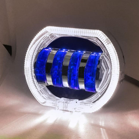 Motorcycle Electric Vehicle General Modification LED Headlight 4 Beads Double Lens Lamps, White Aperture+Red Devil Eye, Red Aperture+Red Devil Eye, Blue Aperture+Red Devil Eye, Ice Blue Aperture+Red Devil Eye, Green Aperture+Red Devil Eye              ...