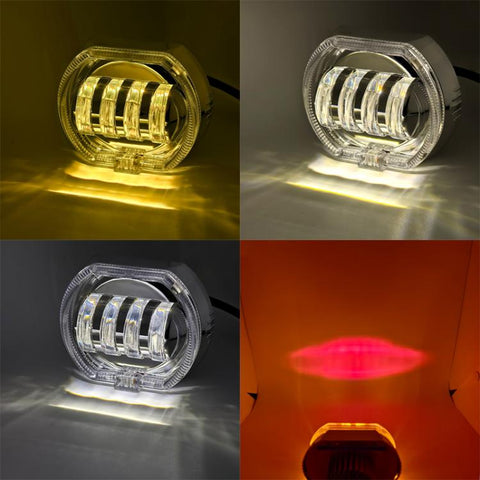 Motorcycle Electric Vehicle General Modification LED Headlight 4 Beads Double Lens Lamps, White Aperture+Red Devil Eye, Red Aperture+Red Devil Eye, Blue Aperture+Red Devil Eye, Ice Blue Aperture+Red Devil Eye, Green Aperture+Red Devil Eye              ...