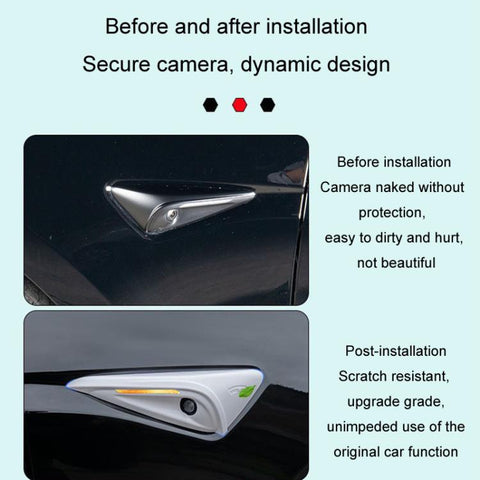 For Tesla 2024 Model 3 Fenders Side Labels Camera Cover Stickers, Pearl White, Glossy Carbon Fiber Texture, Matt Carbon Fiber Texture, Piano Paint Bright Black, Frosted Matt Black, Bright Red