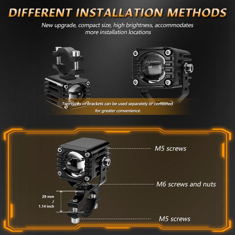 40W Motorcycle Wired Switch Integrated Waterproof Demon Eye Spotlight, Orange Light