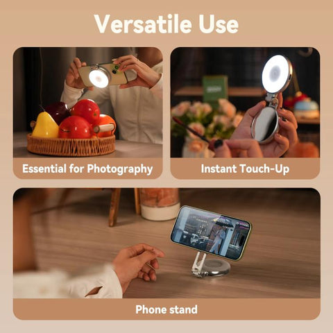 TELESIN S5-BGD-01 Mini Phone Magnetic Beauty Replacement Light Tri-Color Temperature Portable Selfie Mirror Rotating Stretching Pocket Lamp, Silver, Black