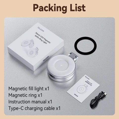 TELESIN S5-BGD-01 Mini Phone Magnetic Beauty Replacement Light Tri-Color Temperature Portable Selfie Mirror Rotating Stretching Pocket Lamp, Silver, Black