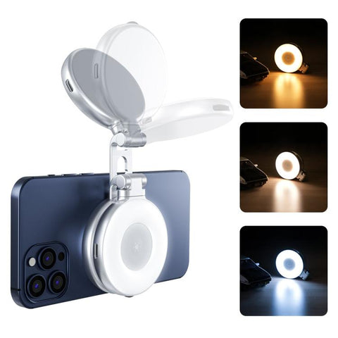 TELESIN S5-BGD-01 Mini Phone Magnetic Beauty Replacement Light Tri-Color Temperature Portable Selfie Mirror Rotating Stretching Pocket Lamp, Silver, Black