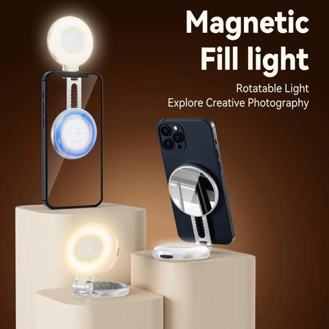 TELESIN S5-BGD-01 Mini Phone Magnetic Beauty Replacement Light Tri-Color Temperature Portable Selfie Mirror Rotating Stretching Pocket Lamp, Silver, Black