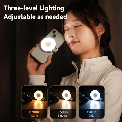 TELESIN S5-BGD-01 Mini Phone Magnetic Beauty Replacement Light Tri-Color Temperature Portable Selfie Mirror Rotating Stretching Pocket Lamp, Silver, Black