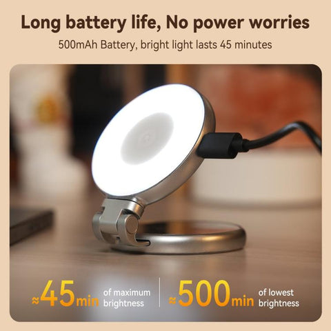 TELESIN S5-BGD-01 Mini Phone Magnetic Beauty Replacement Light Tri-Color Temperature Portable Selfie Mirror Rotating Stretching Pocket Lamp, Silver, Black
