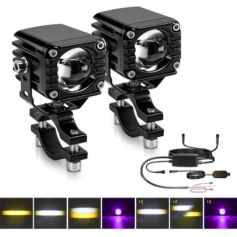 40W Motorcycle Wired Switch Integrated Waterproof Demon Eye Spotlight, Purple Light
