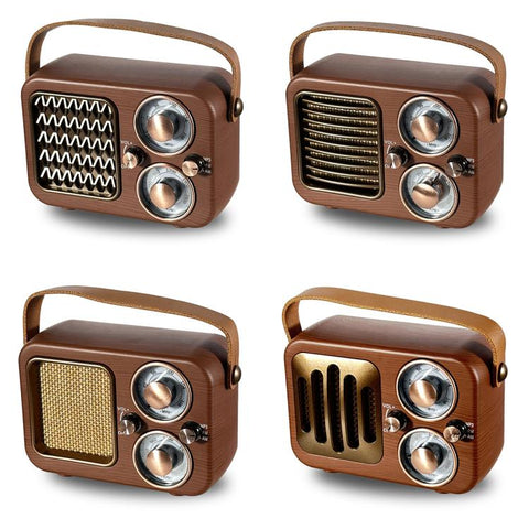Retro Multifunctional Radio Bluetooth Speaker Handhled Audio Decoration Ornament, Wave Pattern, Horizontal Stripes, Woven Surface, Vertical Grid