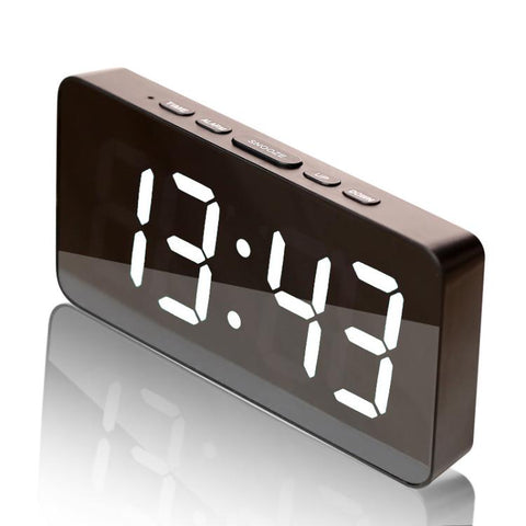 LED Mirror Digital Clock with Type-C Charging Port & 18650 Battery Compartment (Battery Not Included), White Shell White Light, Black Shell White Light, Black Shell Blue Light, White Shell Blue Light