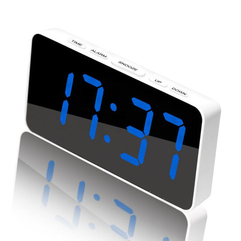 LED Mirror Digital Clock with Type-C Charging Port & 18650 Battery Compartment (Battery Not Included), White Shell White Light, Black Shell White Light, Black Shell Blue Light, White Shell Blue Light
