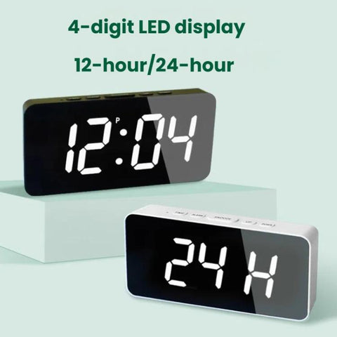 LED Mirror Digital Clock with Type-C Charging Port & 18650 Battery Compartment (Battery Not Included), White Shell White Light, Black Shell White Light, Black Shell Blue Light, White Shell Blue Light
