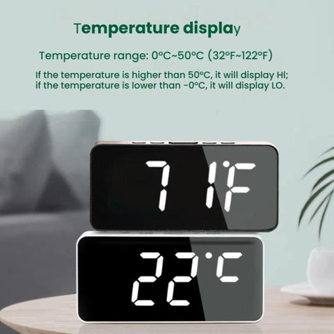LED Mirror Digital Clock with Type-C Charging Port & 18650 Battery Compartment (Battery Not Included), White Shell White Light, Black Shell White Light, Black Shell Blue Light, White Shell Blue Light