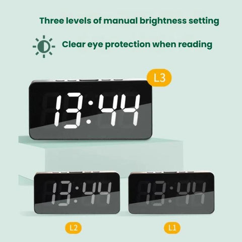 LED Mirror Digital Clock with Type-C Charging Port & 18650 Battery Compartment (Battery Not Included), White Shell White Light, Black Shell White Light, Black Shell Blue Light, White Shell Blue Light