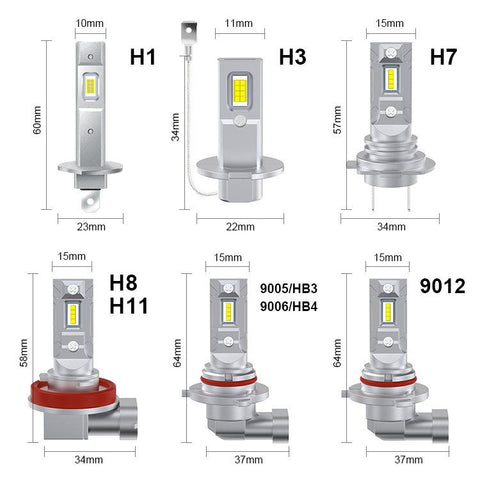 2pcs Mini 1:1 Direct Plug Car LED Headlight Bulb, H1, H3, H7, H11, 9005, 9006, H16, P13W, 9012