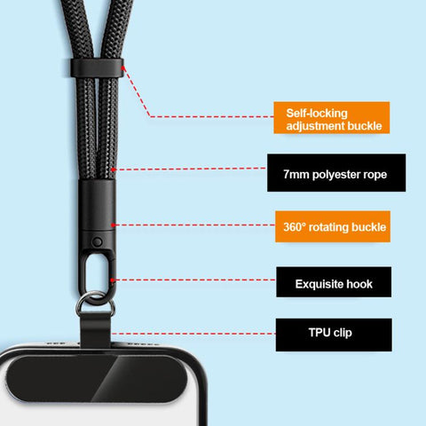 Adjustable Phone Lanyard With Self-Locking 360-Degree Rotatable Anti-Tangle Design & TPU Clip, Neck Black, Neck Orange, Neck Green, Crossbody Black, Crossbody Orange, Crossbody Green