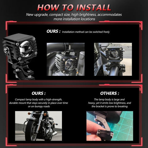 40W Motorcycle Wired Switch Integrated Waterproof Demon Eye Spotlight, Red Light