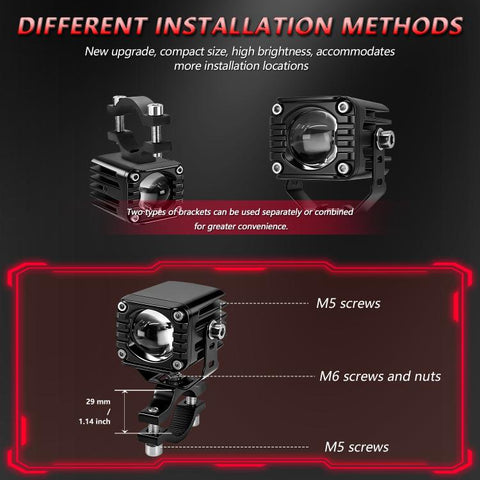 40W Motorcycle Wired Switch Integrated Waterproof Demon Eye Spotlight, Red Light