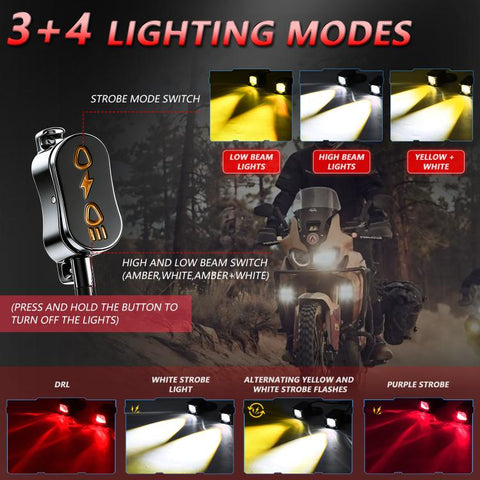 40W Motorcycle Wired Switch Integrated Waterproof Demon Eye Spotlight, Red Light