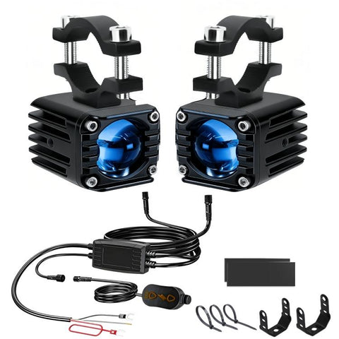 40W Motorcycle Wired Switch Integrated Waterproof Demon Eye Spotlight, Blue Light