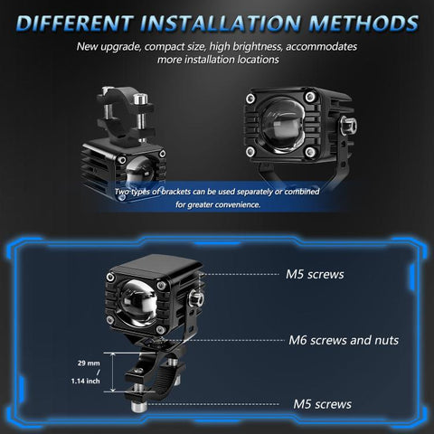 40W Motorcycle Wired Switch Integrated Waterproof Demon Eye Spotlight, Blue Light