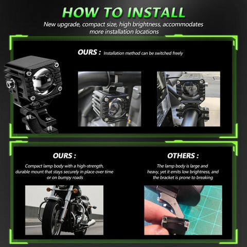 40W Motorcycle Wired Switch Integrated Waterproof Demon Eye Spotlight, Green Light