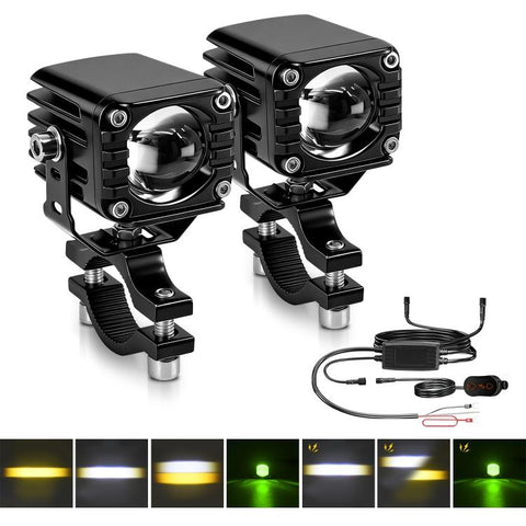 40W Motorcycle Wired Switch Integrated Waterproof Demon Eye Spotlight, Green Light