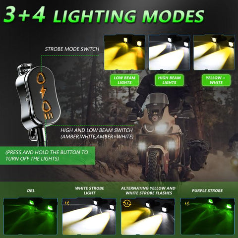 40W Motorcycle Wired Switch Integrated Waterproof Demon Eye Spotlight, Green Light