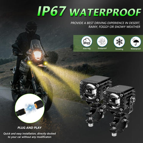40W Motorcycle Wired Switch Integrated Waterproof Demon Eye Spotlight, Green Light