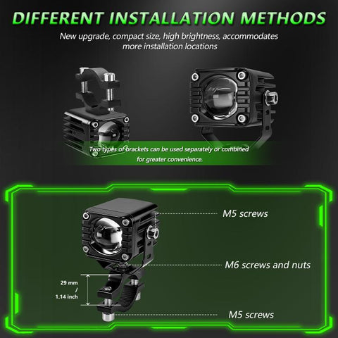 40W Motorcycle Wired Switch Integrated Waterproof Demon Eye Spotlight, Green Light