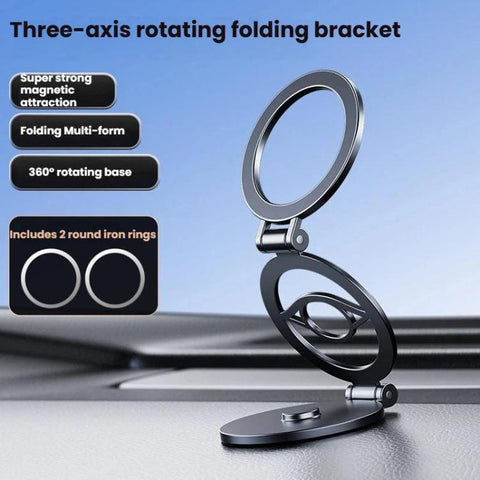 Multi-Functional 360 Degree Rotating 3-Axis Phone Holder Magnetic Car Navigation Foldable Mount, D61