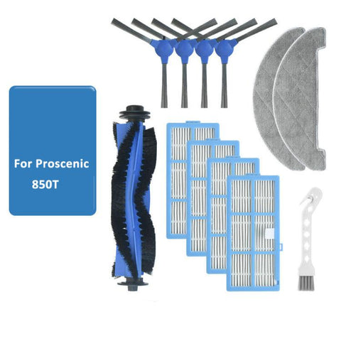 Replacement For Proscenic 850T Robot Vacuum, 2pairs Side Brush, 2pcs Filter, Main Brush, Mop Pad