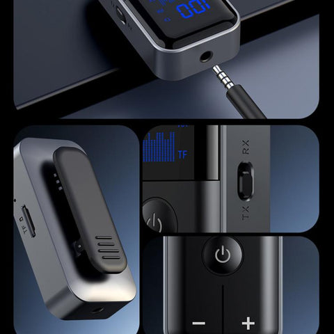 2-In-1 Bluetooth 5.4 Transmitter & Receiver AUX Car/Travel Adapter with 3.5mm Jack, TF Card Slot, Lapel Clip Design, M20