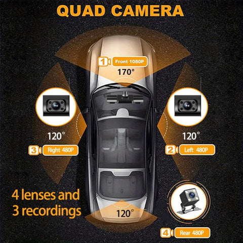 High-Definition 1080P Infrared Night Cision Parking Monitoring Driving Recorder, 3 Lenses, 4 Lenses, 4 Lenses + 32G