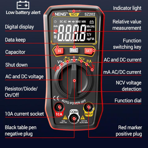 ANENG High-precision Maintenance Multi-function Digital Display Multimeter, SZ202 Black, SZ202 Red