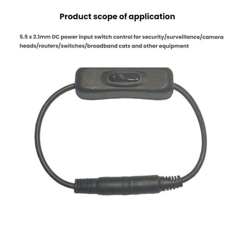 2pcs 5.5x2.1mm Male Female Connection Cable DC Switch Cable 304 Switch Power Cable, Key switch(Black)