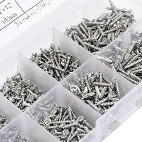 800pcs /Set Metric M2 Carbon Steel Phillips Self-Drilling Screw Kit, 800pcs /Set Round Head, 800pcs /Set Flat Head